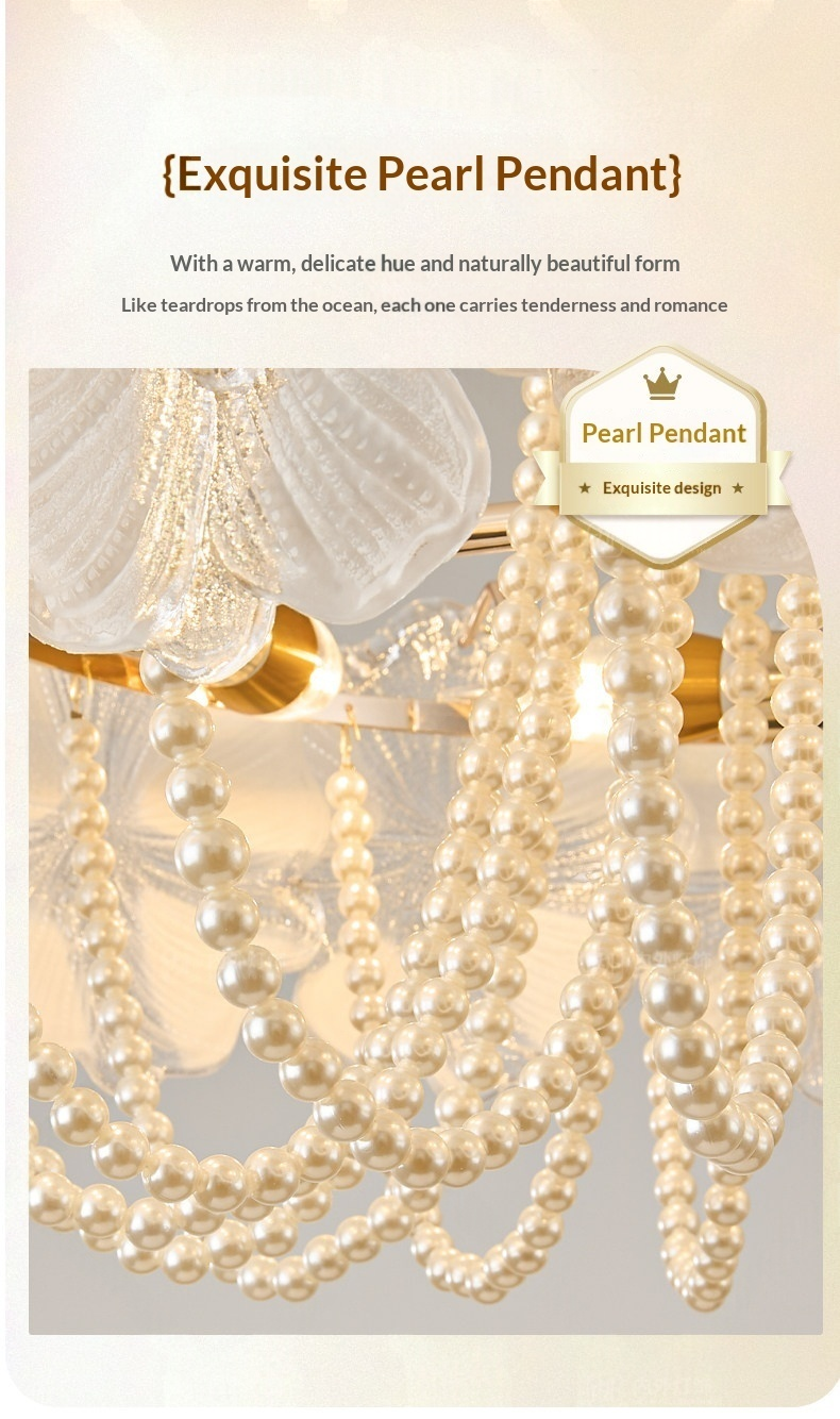French Light Luxury Pearl Flower Chandelier