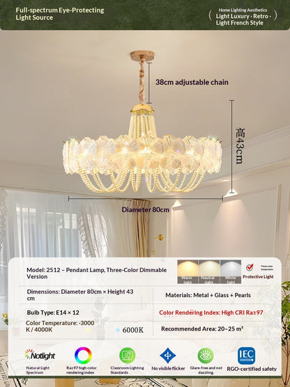 French Light Luxury Pearl Flower Chandelier