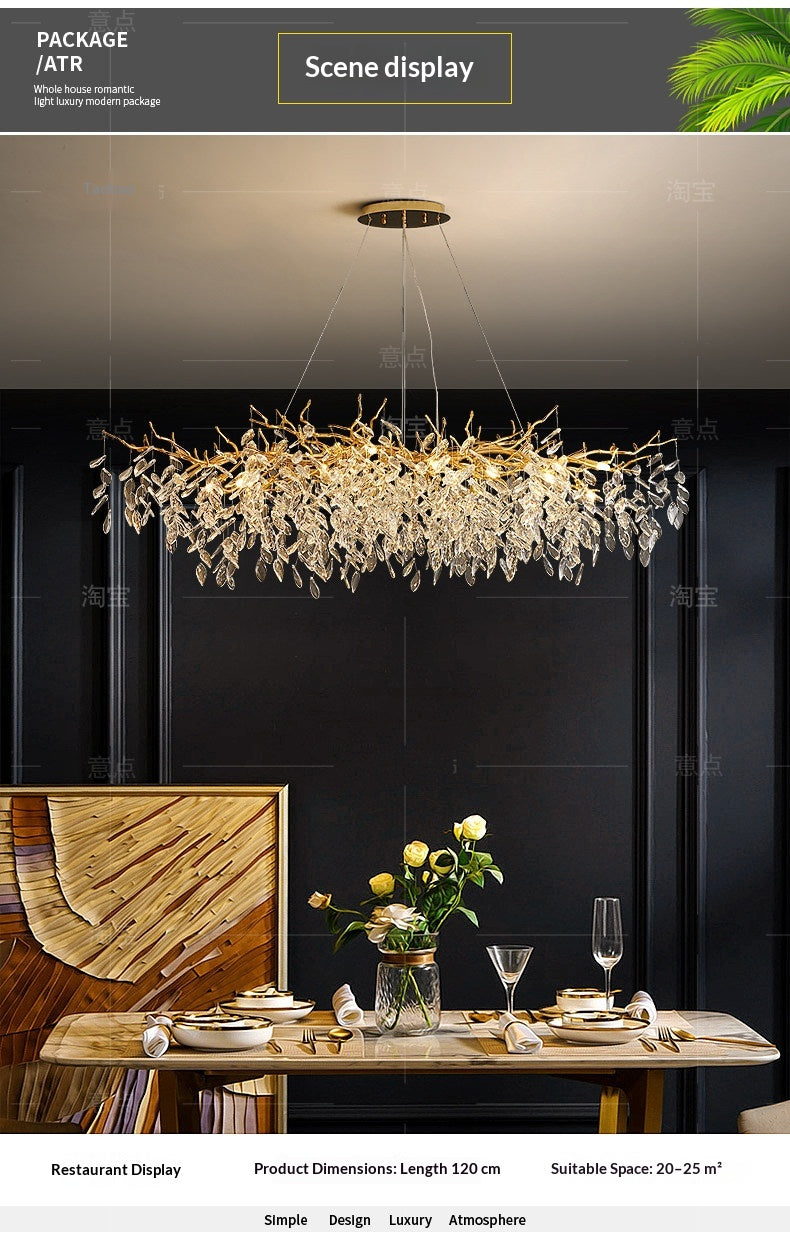 Dining room pendant lights and living room crystal chandeliers