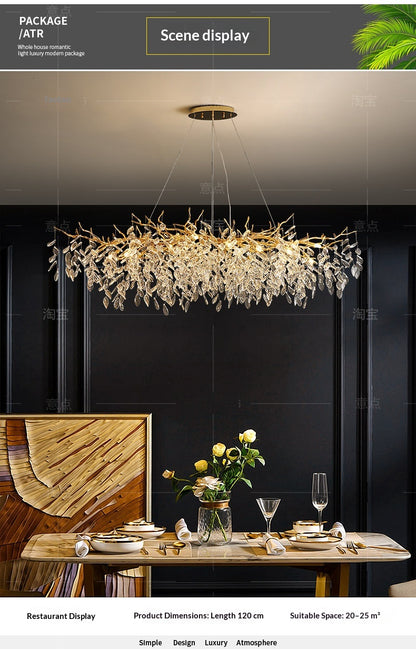 Dining room pendant lights and living room crystal chandeliers