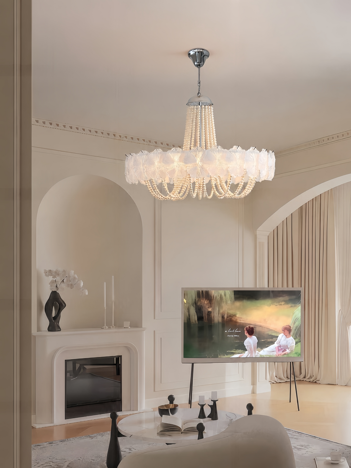 French Light Luxury Pearl Flower Chandelier