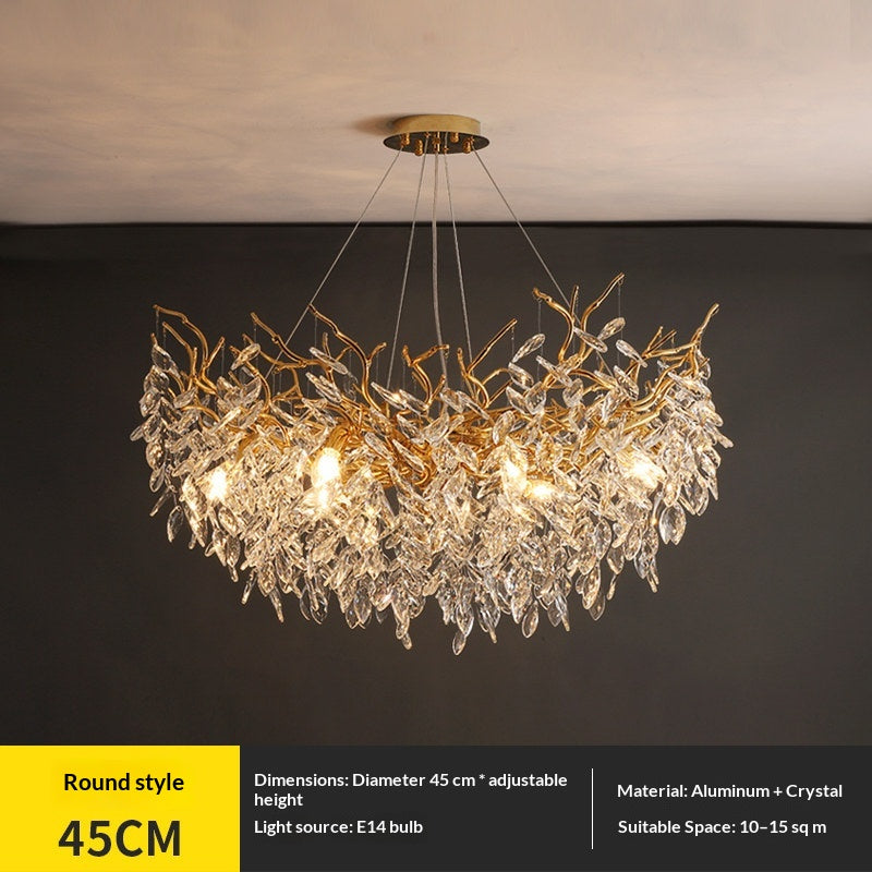 Dining room pendant lights and living room crystal chandeliers
