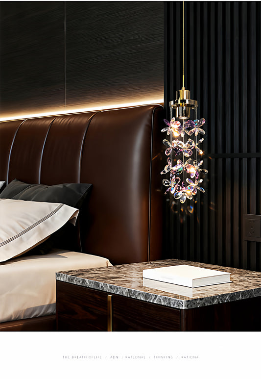 French-style luxury crystal bedside pendant light