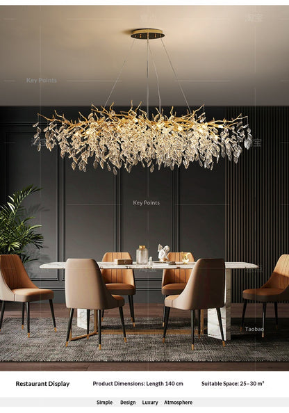 Dining room pendant lights and living room crystal chandeliers