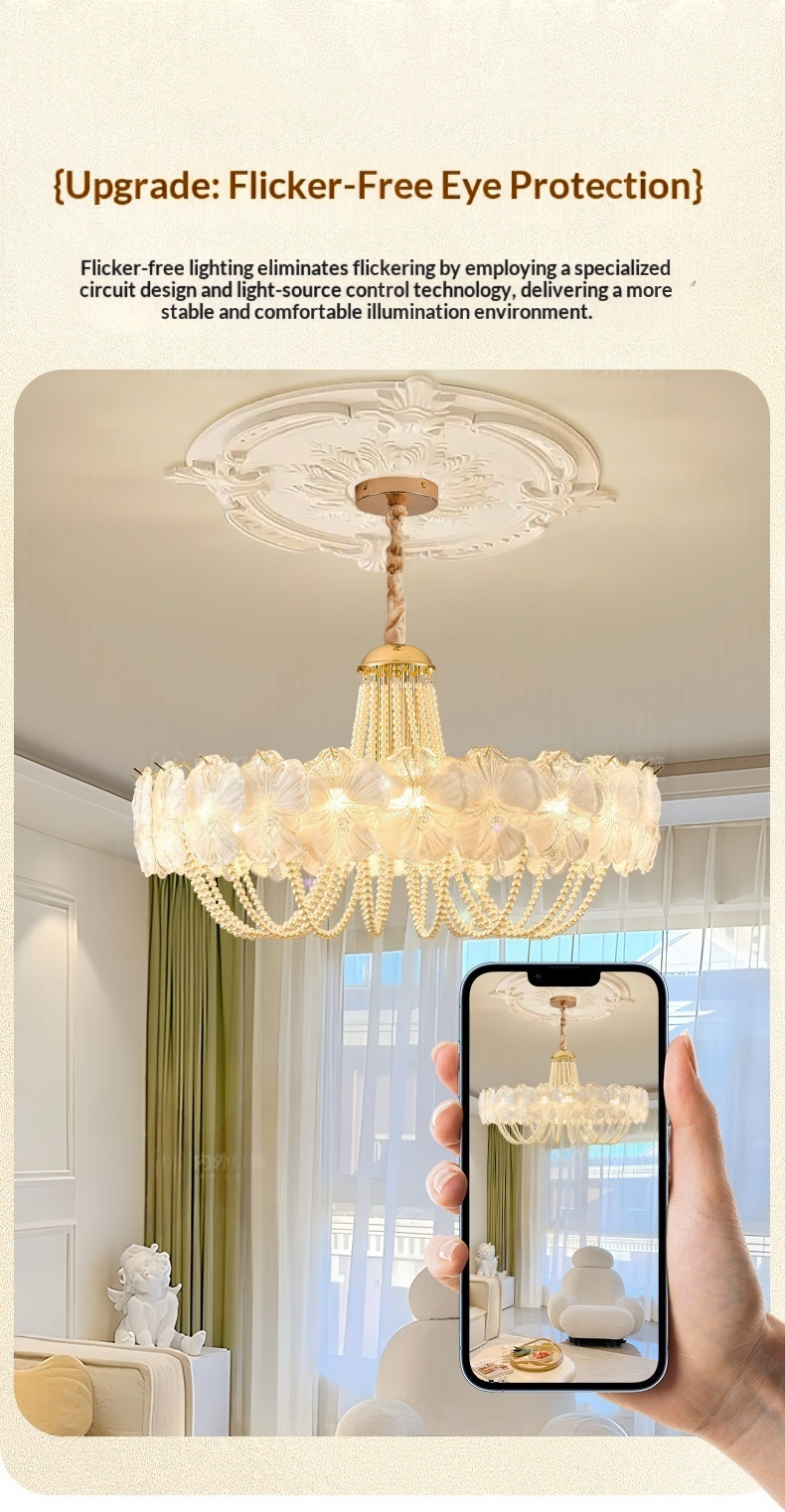 French Light Luxury Pearl Flower Chandelier