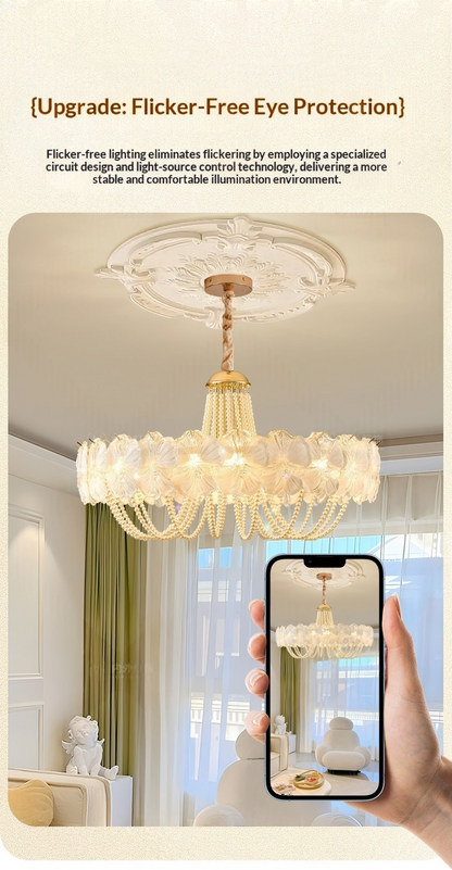 French Light Luxury Pearl Flower Chandelier