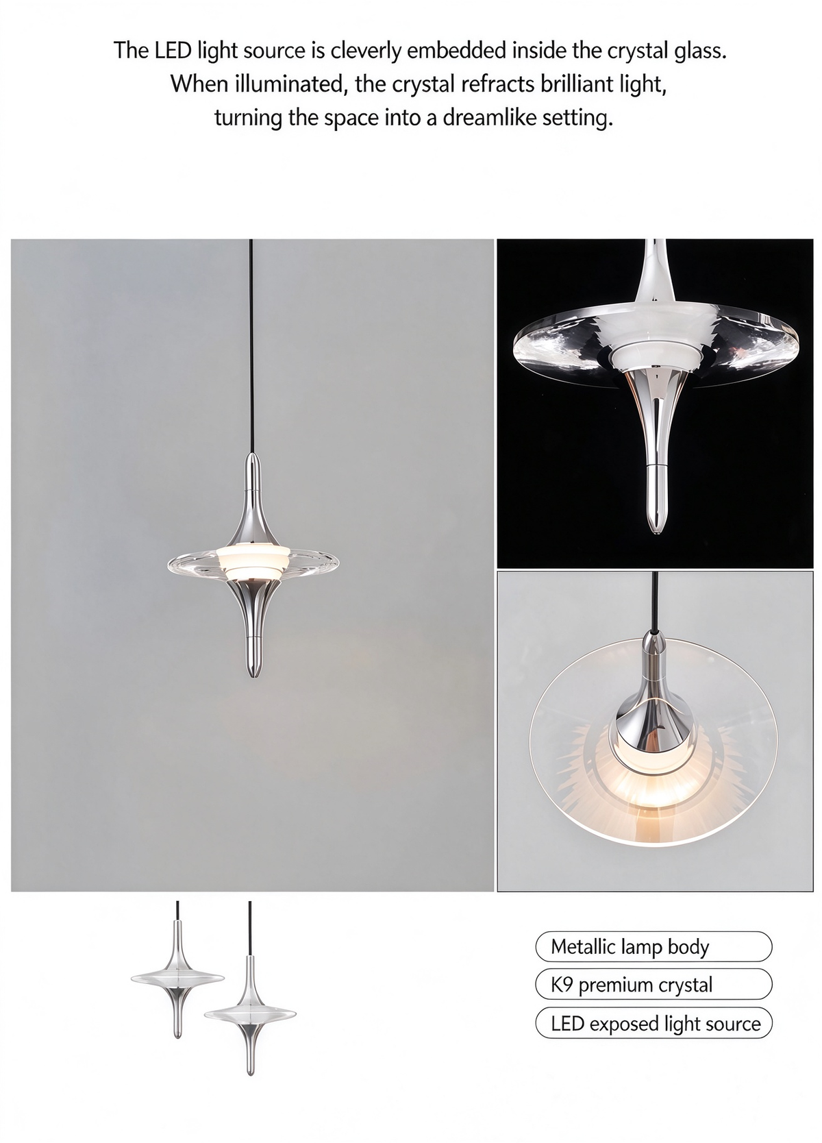 Italian-Style Luxury Crystal Bedside Pendant Light