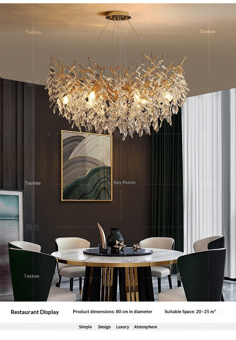 Dining room pendant lights and living room crystal chandeliers