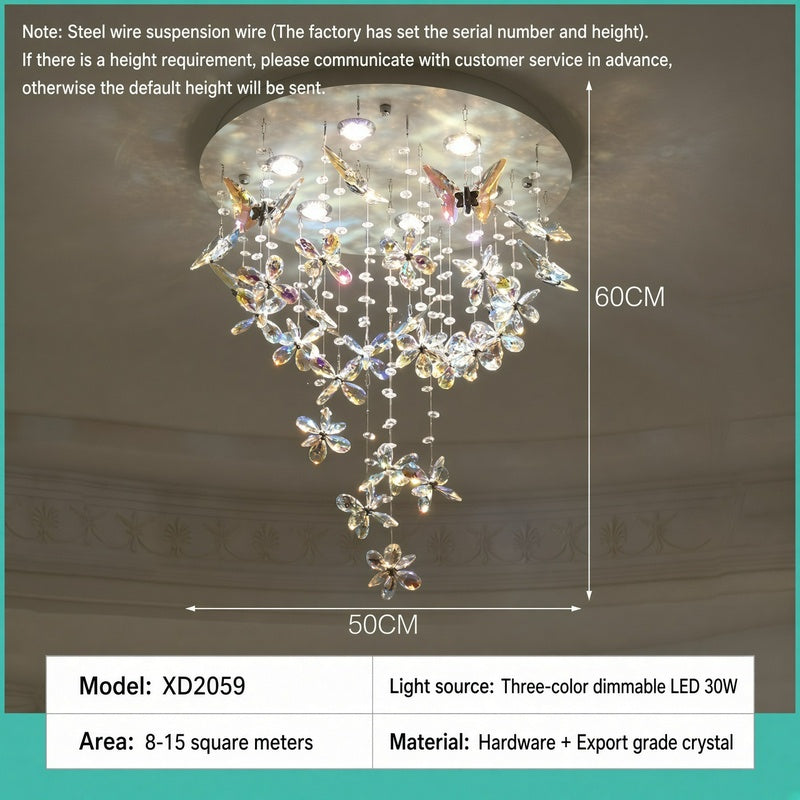 French-style crystal flush-mount ceiling light; designer-created, Italian-inspired "light luxury" style; suitable for homes and wedding suites.