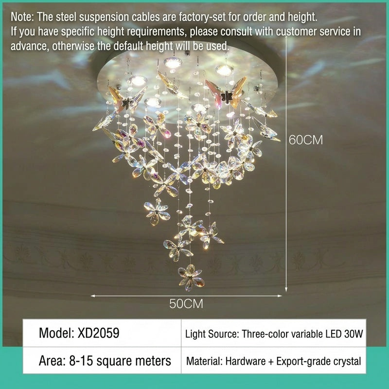 French-style crystal flush-mount ceiling light; designer-created, Italian-inspired "light luxury" style; suitable for homes and wedding suites.