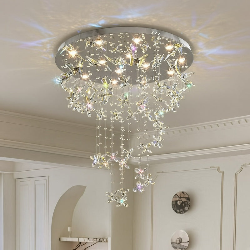 French-style crystal flush-mount ceiling light; designer-created, Italian-inspired "light luxury" style; suitable for homes and wedding suites.