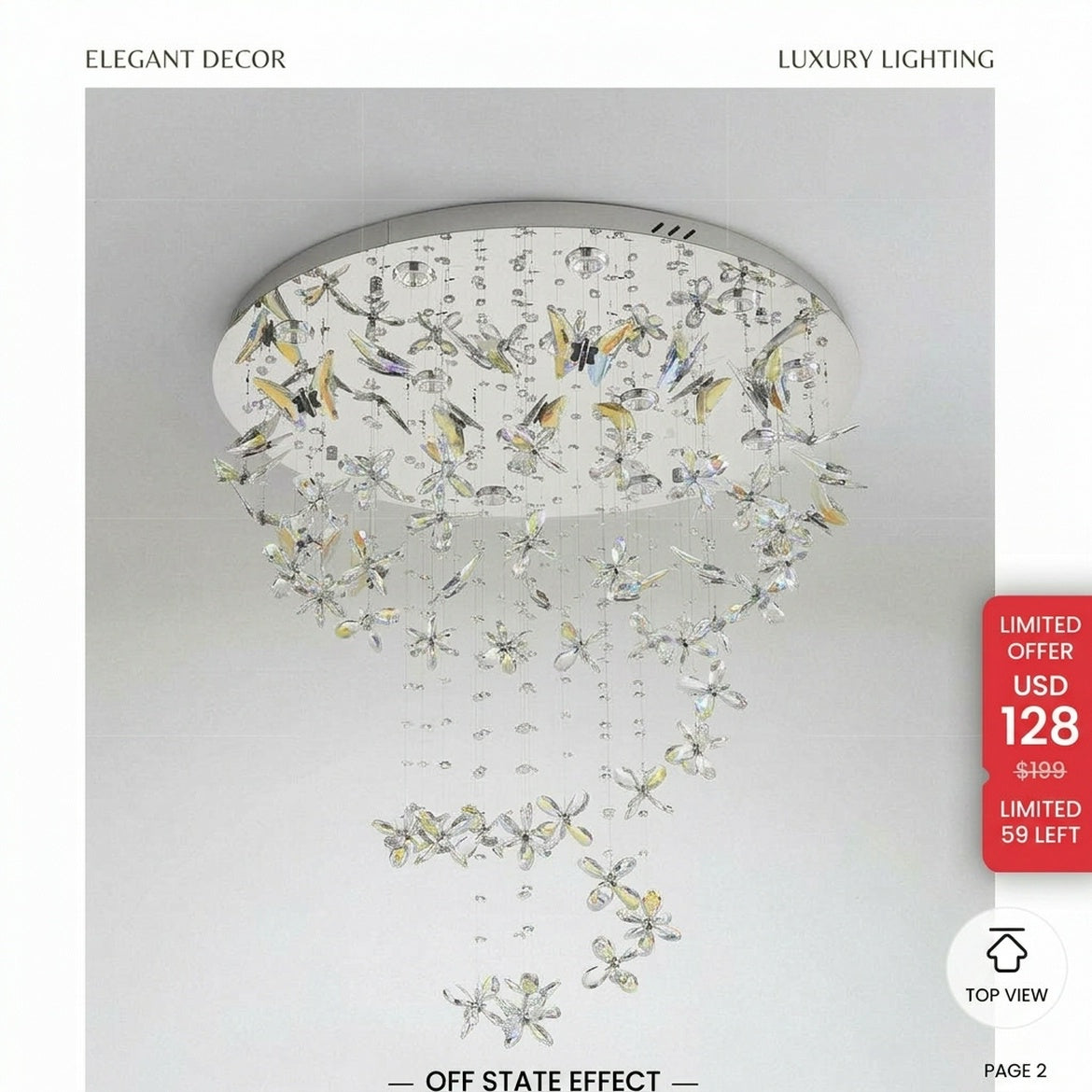 French-style crystal flush-mount ceiling light; designer-created, Italian-inspired "light luxury" style; suitable for homes and wedding suites.
