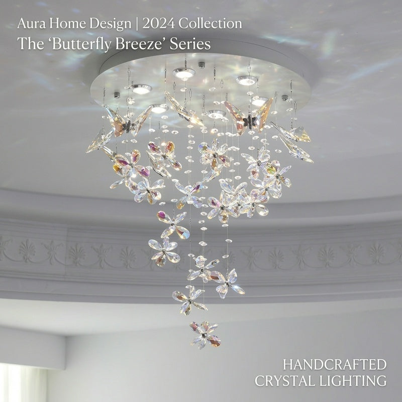 French-style crystal flush-mount ceiling light; designer-created, Italian-inspired "light luxury" style; suitable for homes and wedding suites.