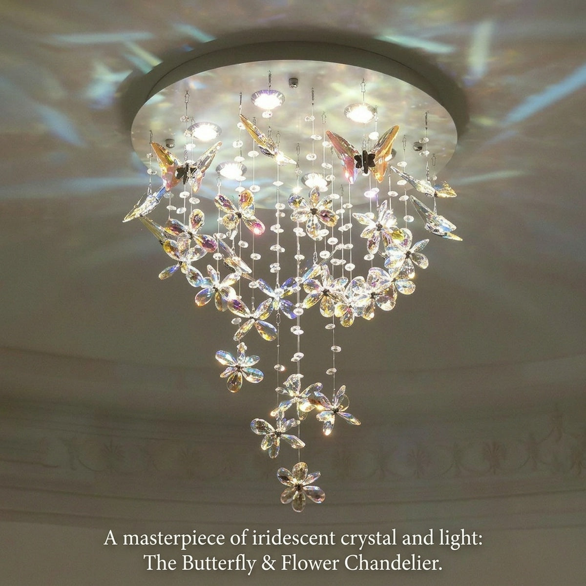 French-style crystal flush-mount ceiling light; designer-created, Italian-inspired "light luxury" style; suitable for homes and wedding suites.