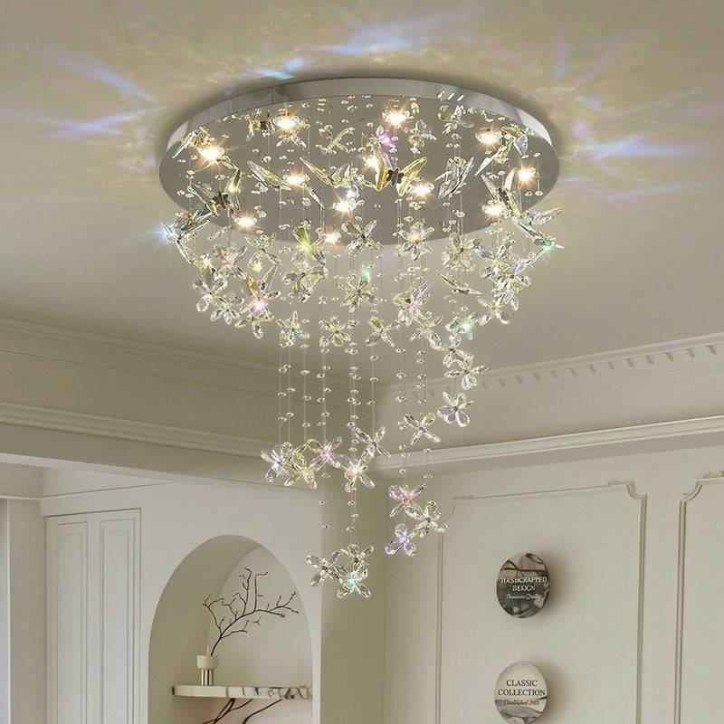 French-style crystal flush-mount ceiling light; designer-created, Italian-inspired "light luxury" style; suitable for homes and wedding suites.