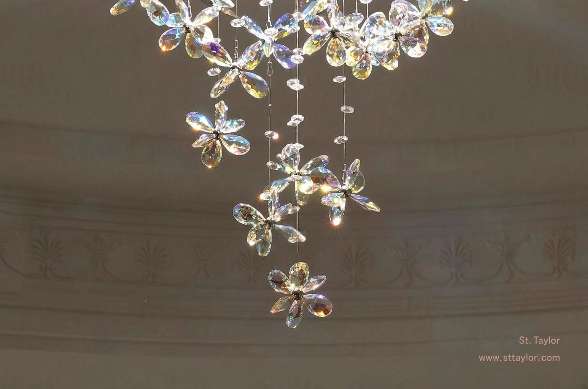 French-style crystal flush-mount ceiling light; designer-created, Italian-inspired "light luxury" style; suitable for homes and wedding suites.