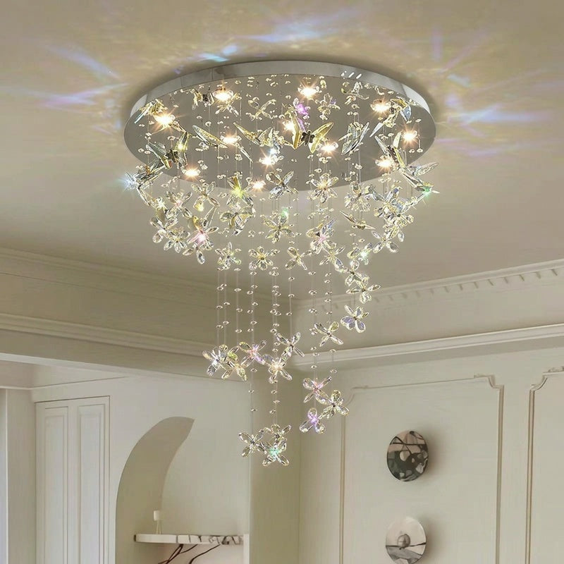 French-style crystal flush-mount ceiling light; designer-created, Italian-inspired "light luxury" style; suitable for homes and wedding suites.