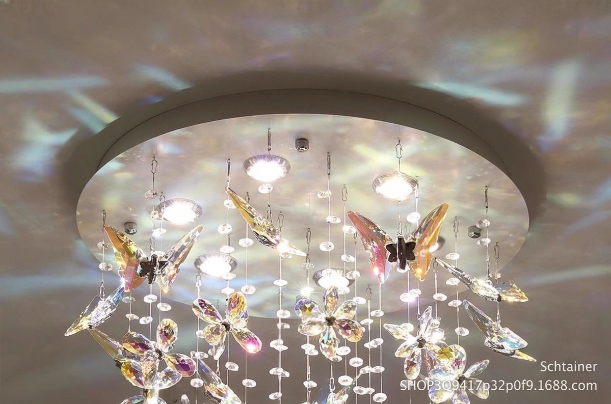 French-style crystal flush-mount ceiling light; designer-created, Italian-inspired "light luxury" style; suitable for homes and wedding suites.