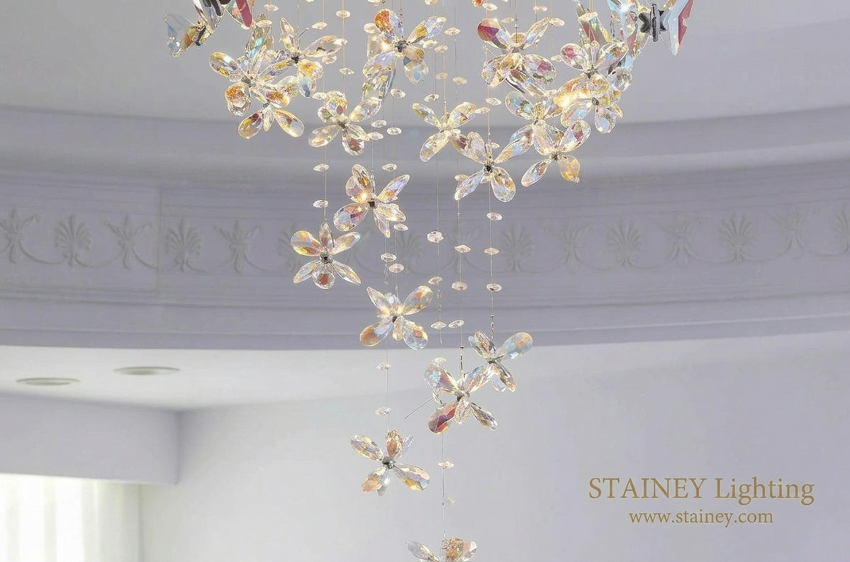French-style crystal flush-mount ceiling light; designer-created, Italian-inspired "light luxury" style; suitable for homes and wedding suites.
