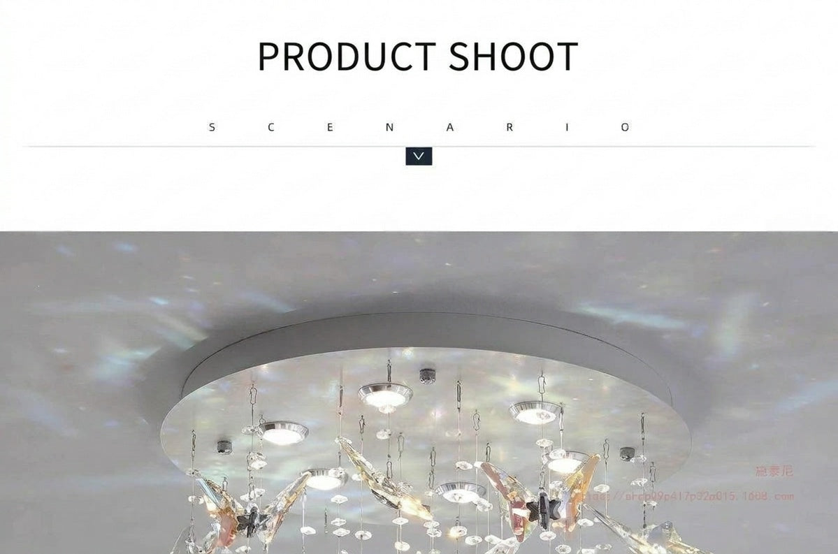 French-style crystal flush-mount ceiling light; designer-created, Italian-inspired "light luxury" style; suitable for homes and wedding suites.