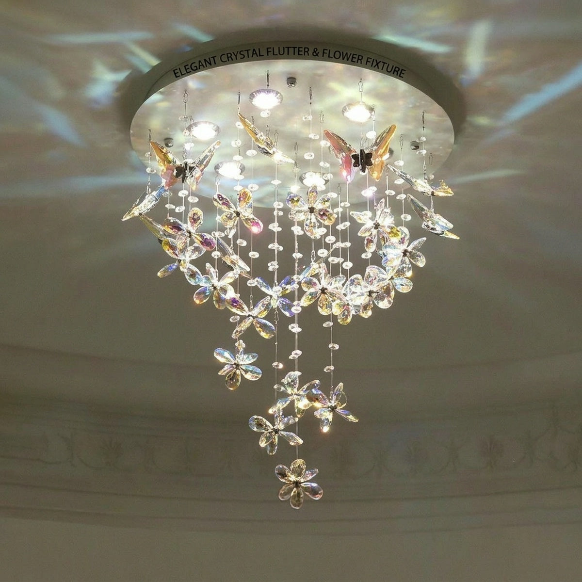 French-style crystal flush-mount ceiling light; designer-created, Italian-inspired "light luxury" style; suitable for homes and wedding suites.