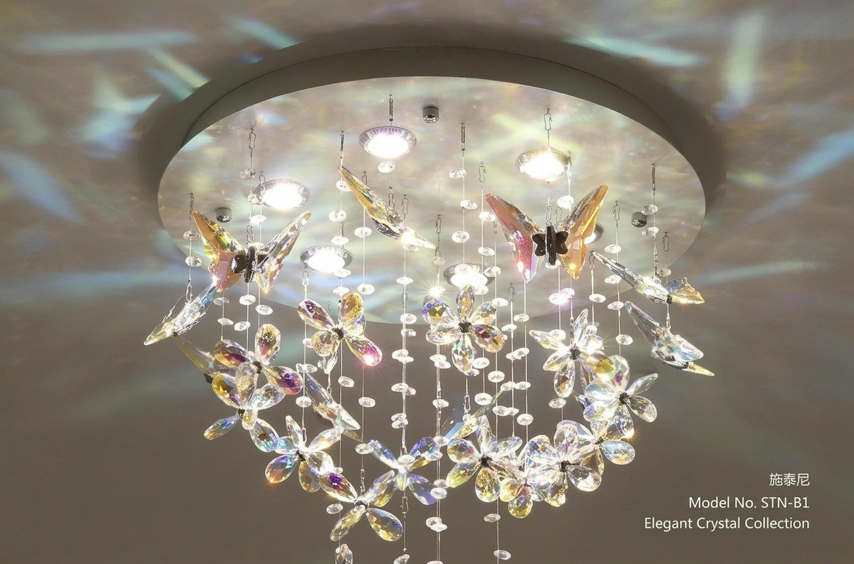 French-style crystal flush-mount ceiling light; designer-created, Italian-inspired "light luxury" style; suitable for homes and wedding suites.