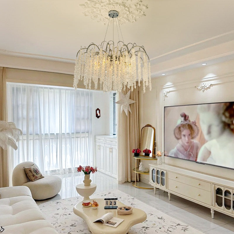 New French-style crystal chandelier for living rooms; premium imported Egyptian crystal; suitable for luxury villa foyers, dining rooms, and master bedrooms; features a "quiet luxury" aesthetic.
