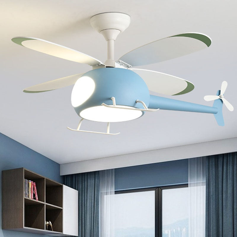 Smart Ceiling Fan Light for Children's Rooms – Minimalist Cartoon Airplane Design – Suitable for Boys' and Girls' Bedrooms – Home Pendant Fan Light