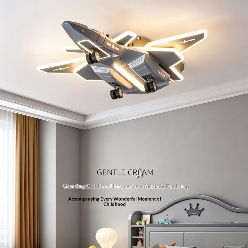 Creative Airplane-Shaped Ceiling Light/Chandelier for Boys' Bedrooms – Full-Spectrum, Eye-Protecting Design with Foldable Wings