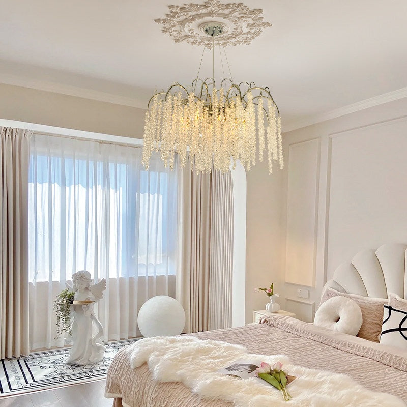 New French-style crystal chandelier for living rooms; premium imported Egyptian crystal; suitable for luxury villa foyers, dining rooms, and master bedrooms; features a "quiet luxury" aesthetic.
