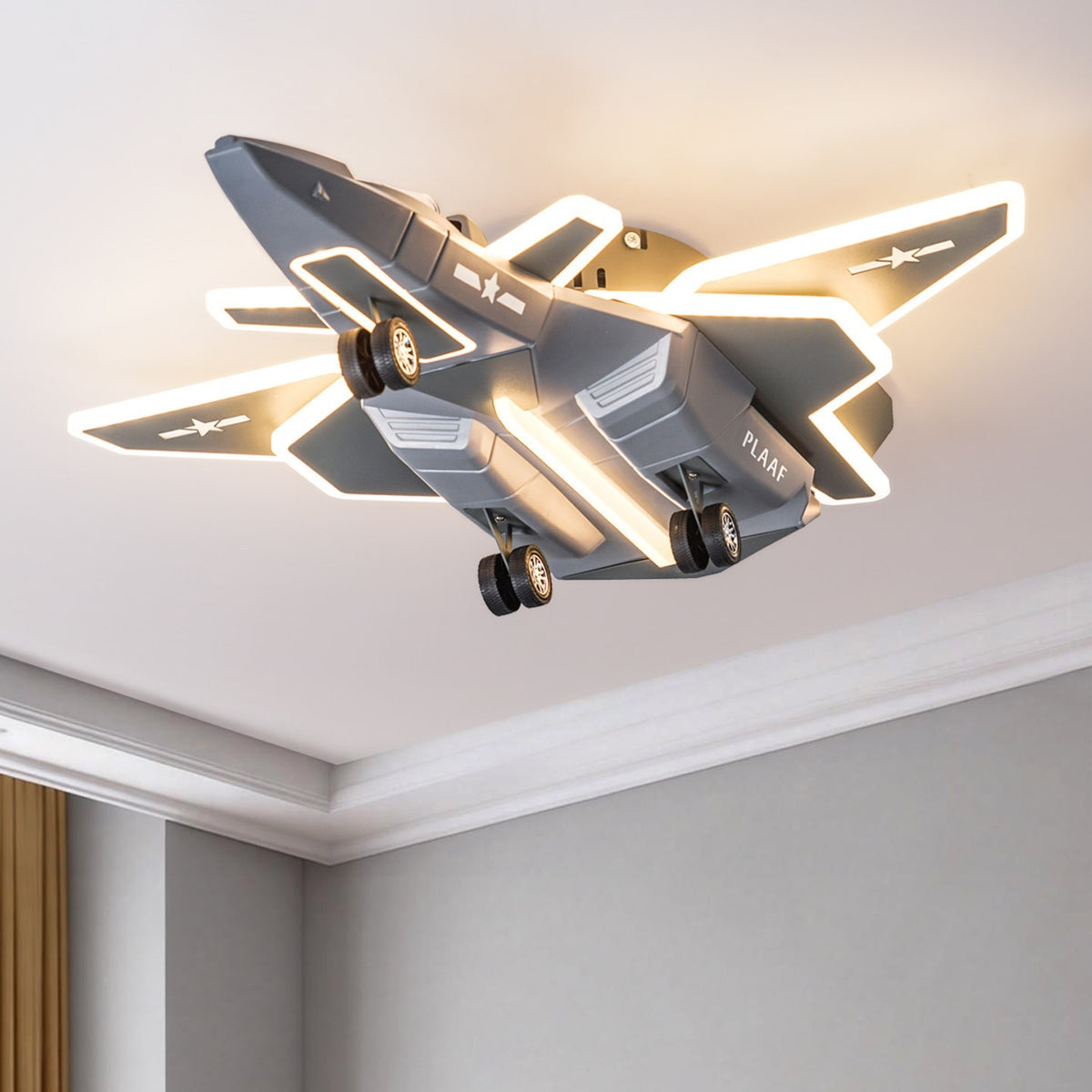 Creative Airplane-Shaped Ceiling Light/Chandelier for Boys' Bedrooms – Full-Spectrum, Eye-Protecting Design with Foldable Wings