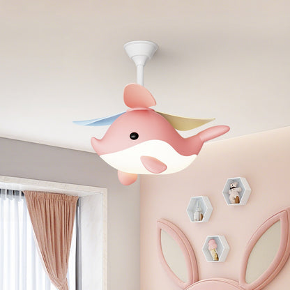 Modern Cartoon Whale Ceiling Fan Light for Children's Rooms