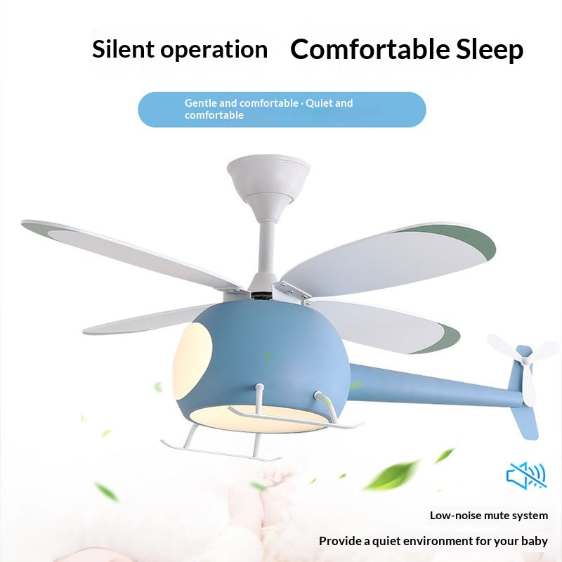 Smart Ceiling Fan Light for Children's Rooms – Minimalist Cartoon Airplane Design – Suitable for Boys' and Girls' Bedrooms – Home Pendant Fan Light