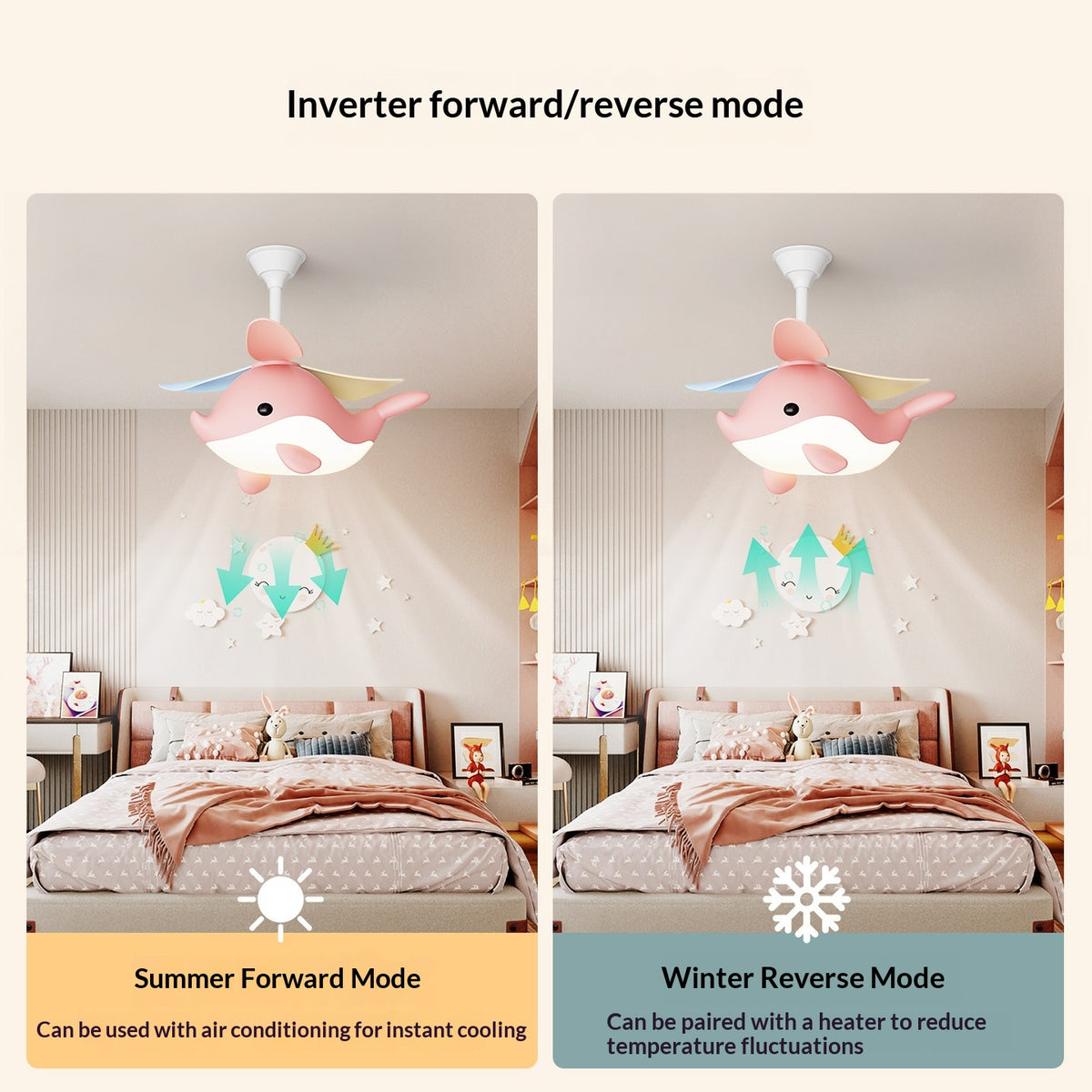 Modern Cartoon Whale Ceiling Fan Light for Children's Rooms