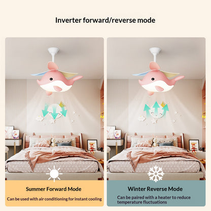 Modern Cartoon Whale Ceiling Fan Light for Children's Rooms