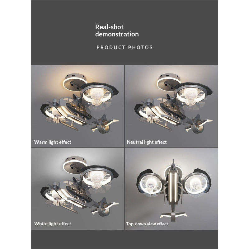Creative Fighter Jet Model Ceiling Fan Light for Kids' Rooms – Oscillating Fan Light for Boys' Bedrooms