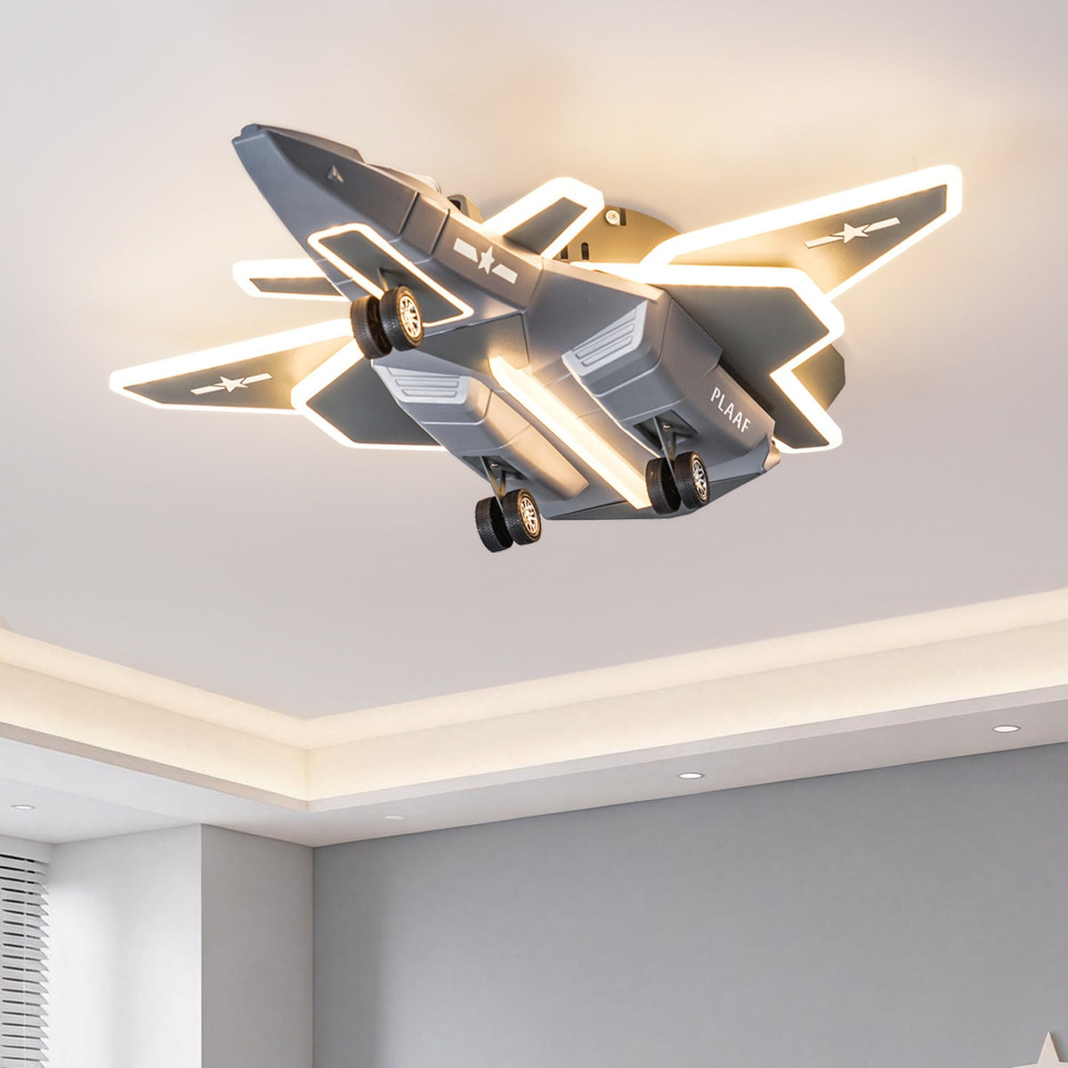 Creative Airplane-Shaped Ceiling Light/Chandelier for Boys' Bedrooms – Full-Spectrum, Eye-Protecting Design with Foldable Wings