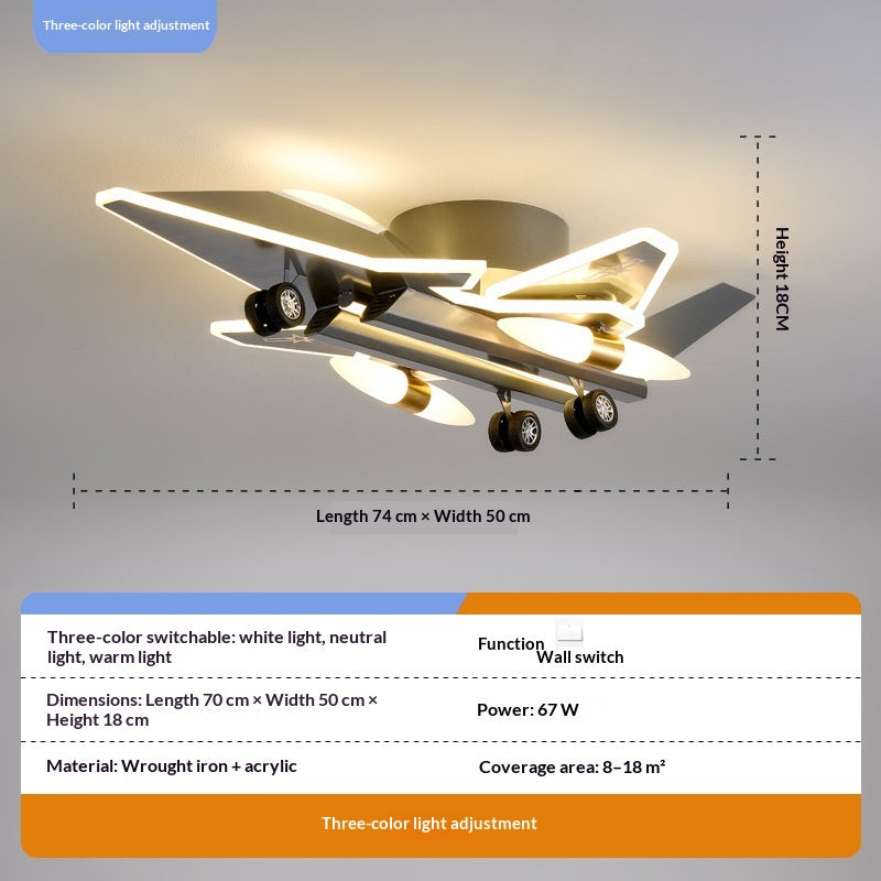 Creative Transformable 3D Fighter Jet-Shaped Airplane Pendant Light – Eye-Protecting Decorative Lighting for Boys' Bedrooms