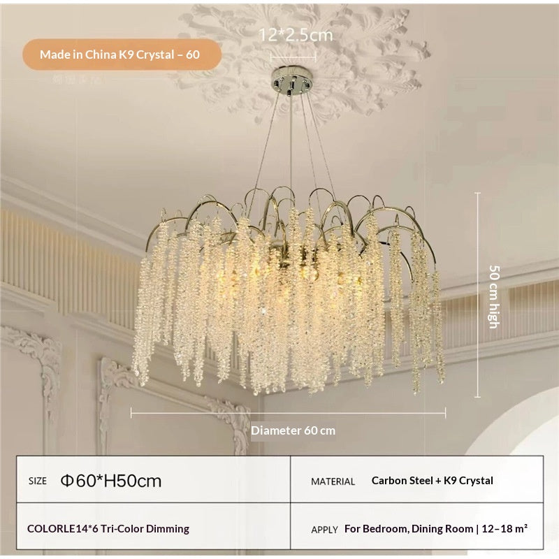 New French-style crystal chandelier for living rooms; premium imported Egyptian crystal; suitable for luxury villa foyers, dining rooms, and master bedrooms; features a "quiet luxury" aesthetic.