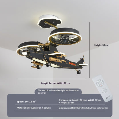 Airplane-shaped ceiling fan with light