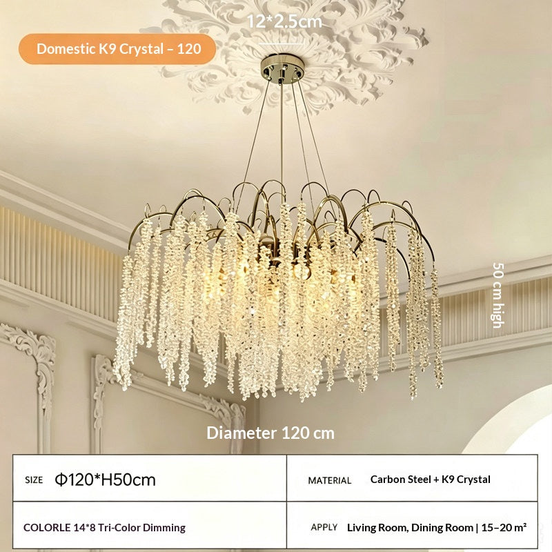 New French-style crystal chandelier for living rooms; premium imported Egyptian crystal; suitable for luxury villa foyers, dining rooms, and master bedrooms; features a "quiet luxury" aesthetic.
