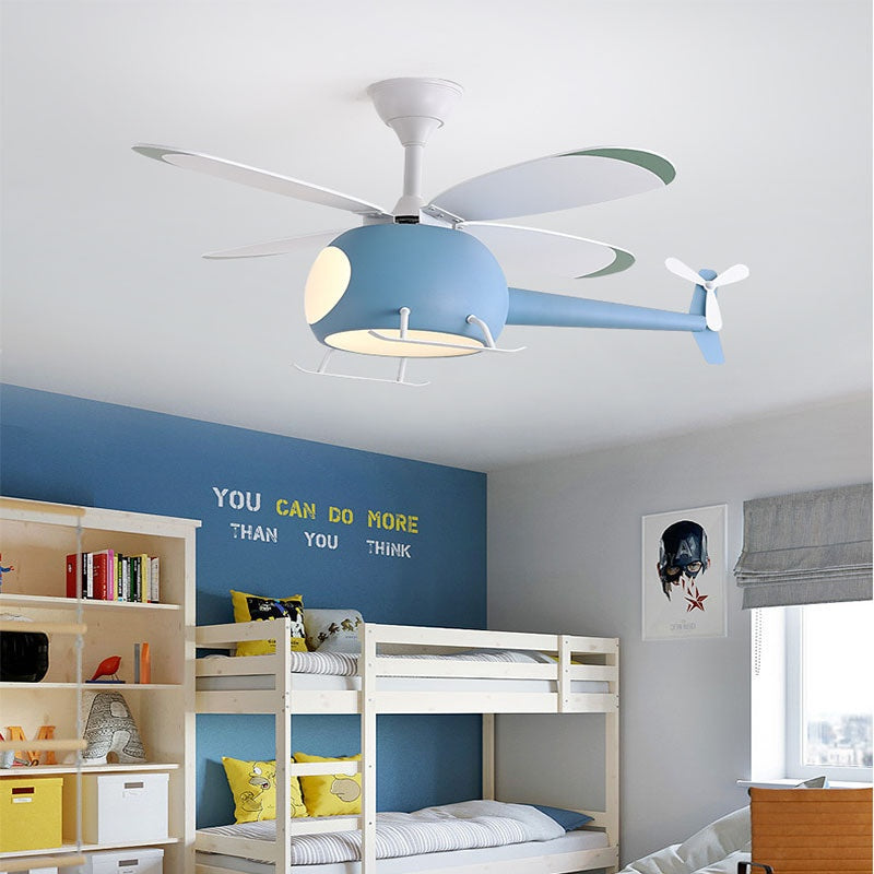 Smart Ceiling Fan Light for Children's Rooms – Minimalist Cartoon Airplane Design – Suitable for Boys' and Girls' Bedrooms – Home Pendant Fan Light