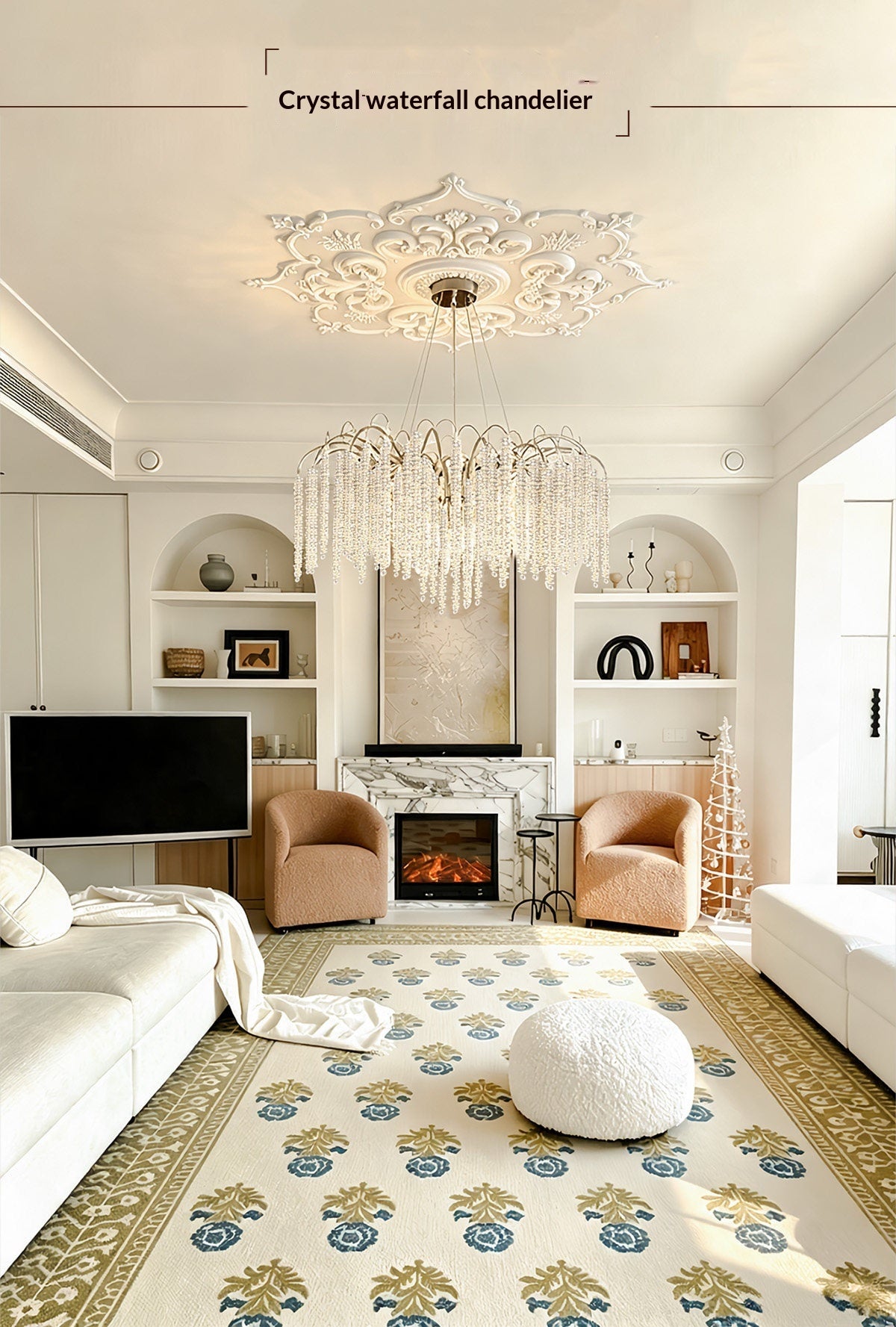 New French-style crystal chandelier for living rooms; premium imported Egyptian crystal; suitable for luxury villa foyers, dining rooms, and master bedrooms; features a "quiet luxury" aesthetic.
