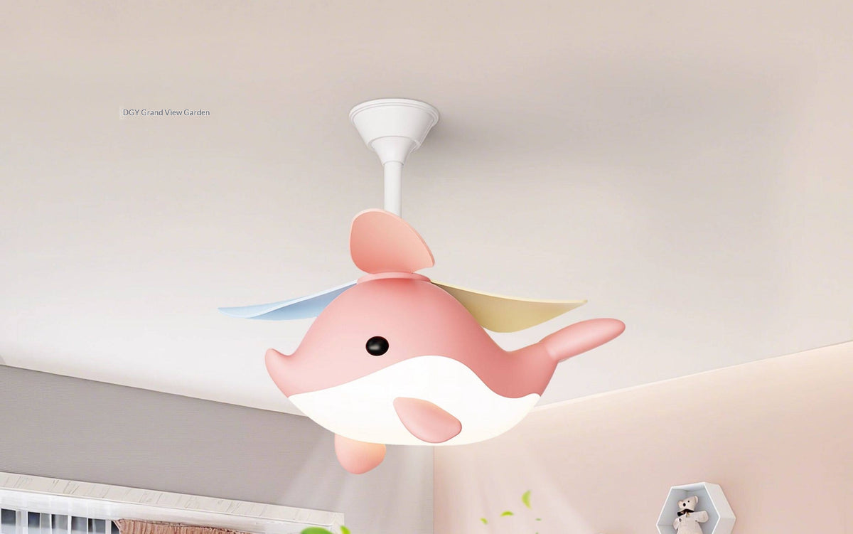 Modern Cartoon Whale Ceiling Fan Light for Children's Rooms