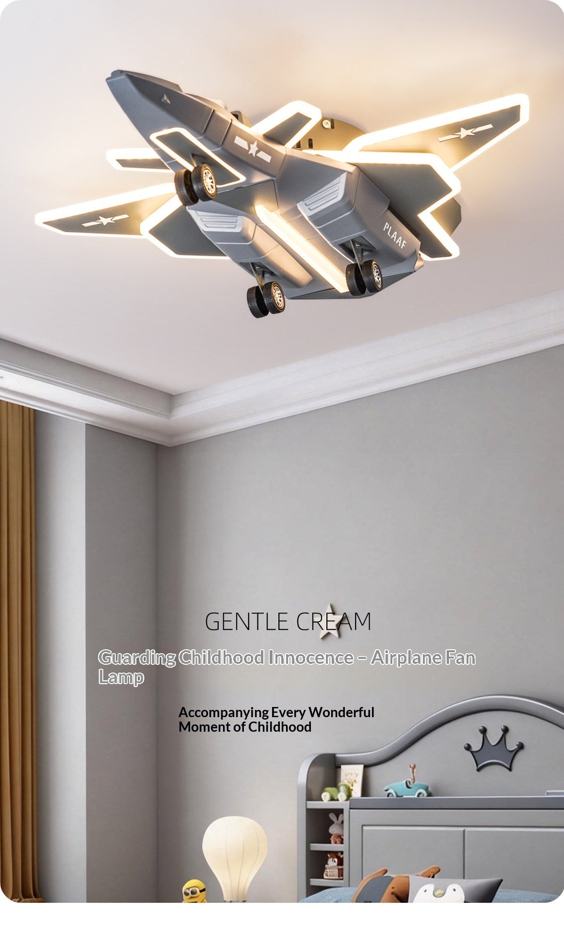Creative Airplane-Shaped Ceiling Light/Chandelier for Boys' Bedrooms – Full-Spectrum, Eye-Protecting Design with Foldable Wings
