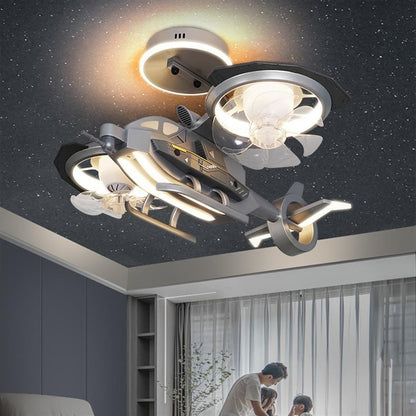 Deckenventilator mit Beleuchtung im kreativen Kampfjet-Design