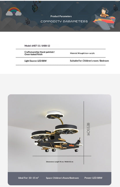 Airplane-shaped ceiling fan with light