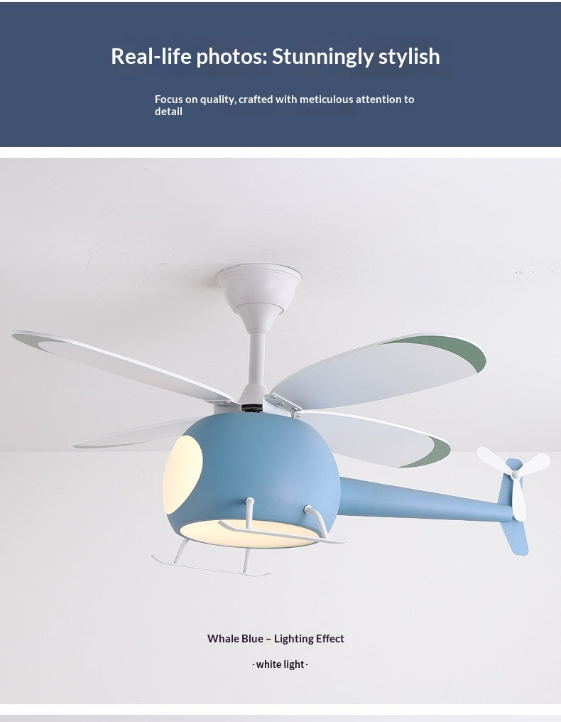 Smart Ceiling Fan Light for Children's Rooms – Minimalist Cartoon Airplane Design – Suitable for Boys' and Girls' Bedrooms – Home Pendant Fan Light