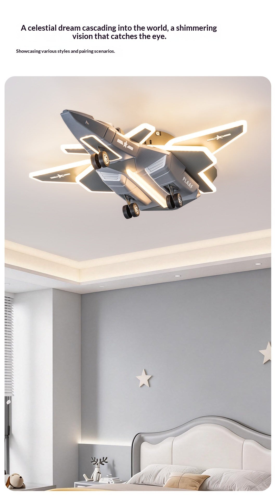 Creative Airplane-Shaped Ceiling Light/Chandelier for Boys' Bedrooms – Full-Spectrum, Eye-Protecting Design with Foldable Wings