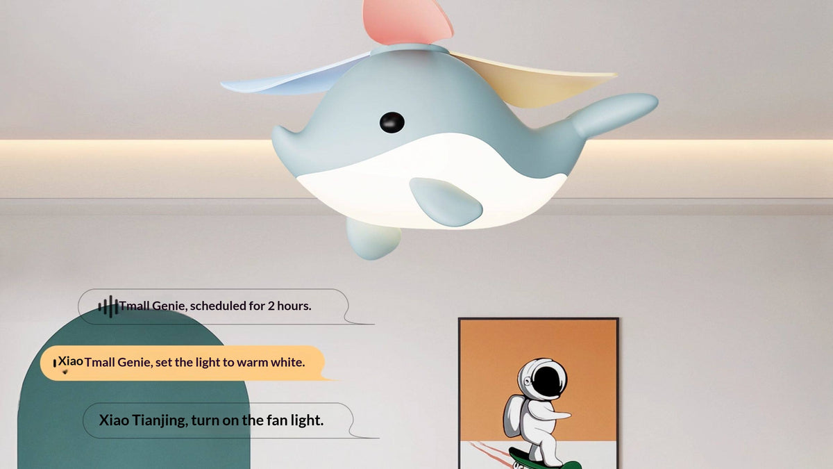 Modern Cartoon Whale Ceiling Fan Light for Children's Rooms